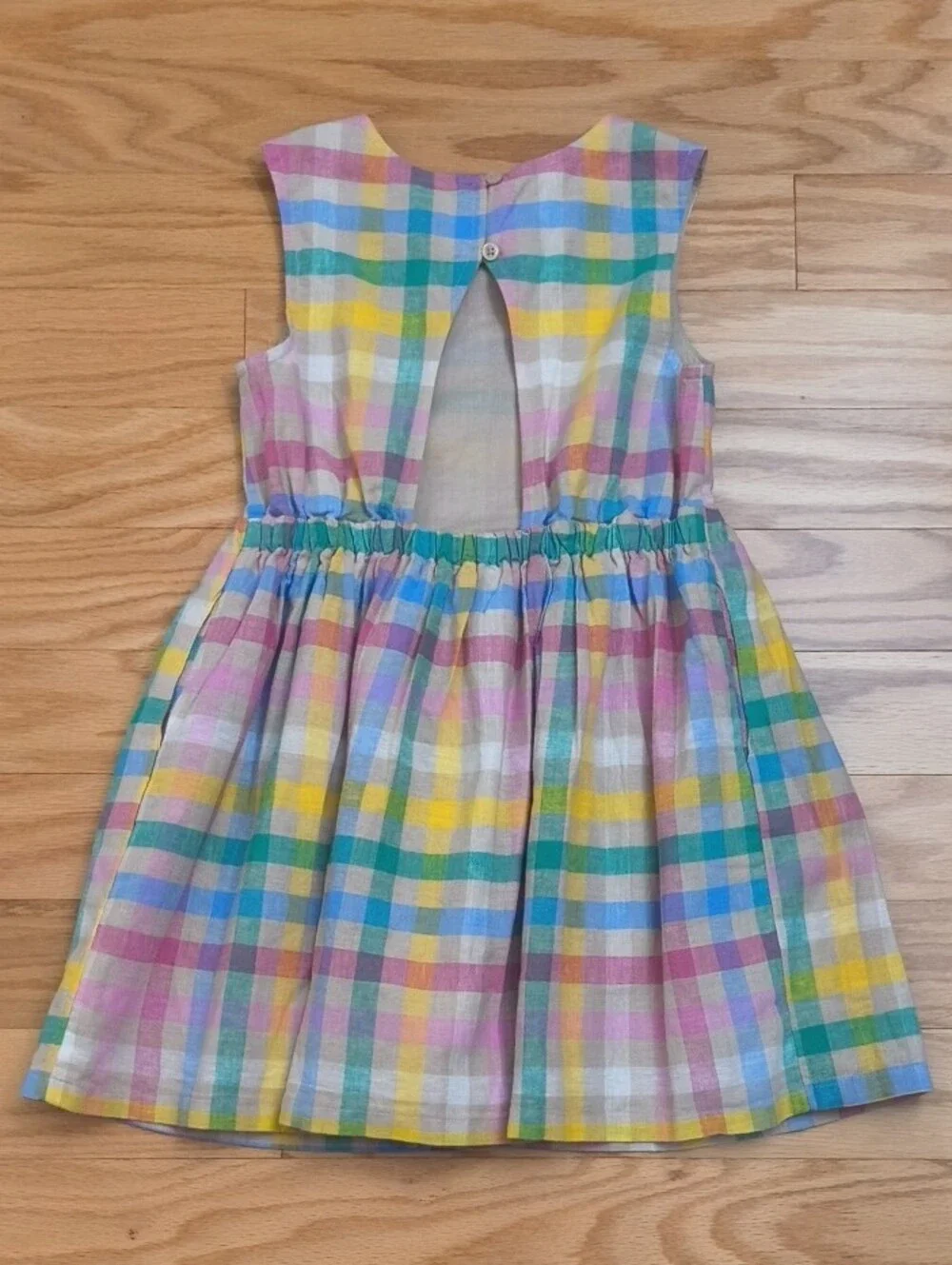 GAP Sleeveless Pastel Multi-Color Plaid Linen Dress Size S EUC